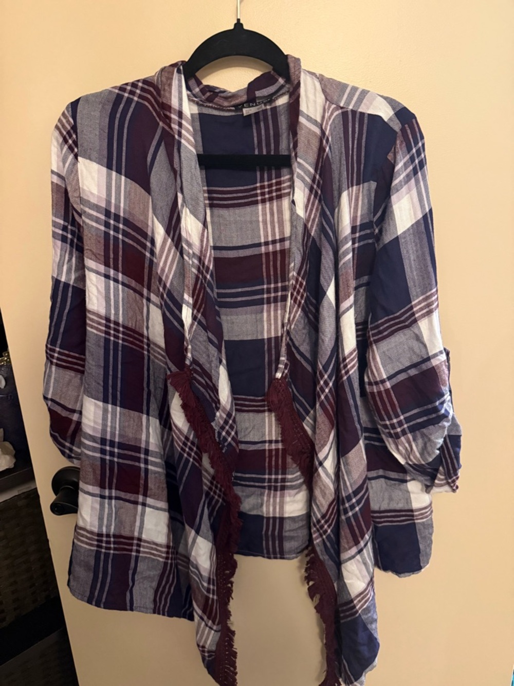 VENUS Plaid Button-Up Shirt Jacket in Navy, Burgundy, White